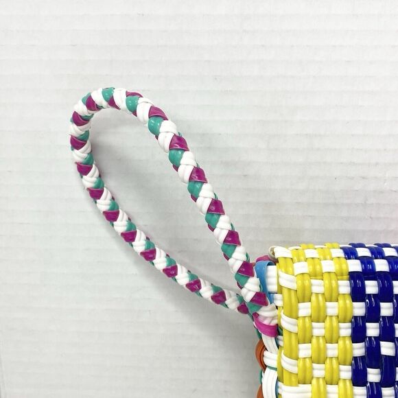 Maria Victoria Wristlet Clutch PVC Plastic Straw Handcrafted Mexico Multicolor - Picture 6 of 8